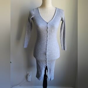 Babaton Heather Gray Ribbed V-Neck Sweater/dress